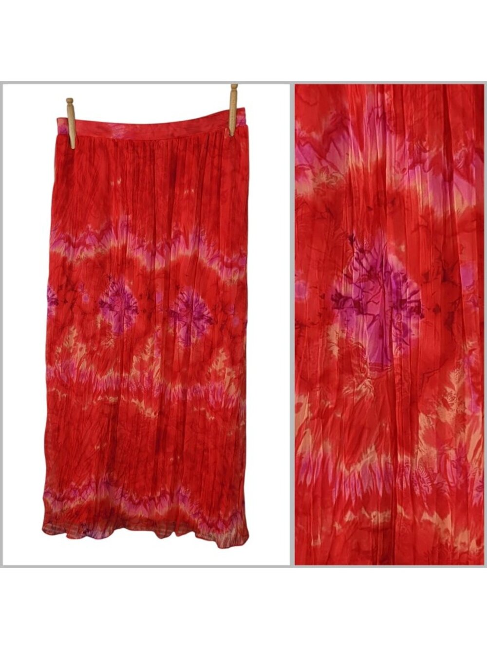 Coldwater Creek Skirt Size 8 Long Tie Dye Stretch Waist Pull On Red Pink Boho